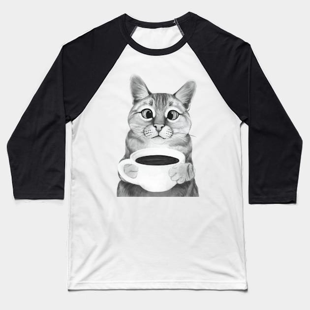 Coffee Cat Baseball T-Shirt by LauraGraves